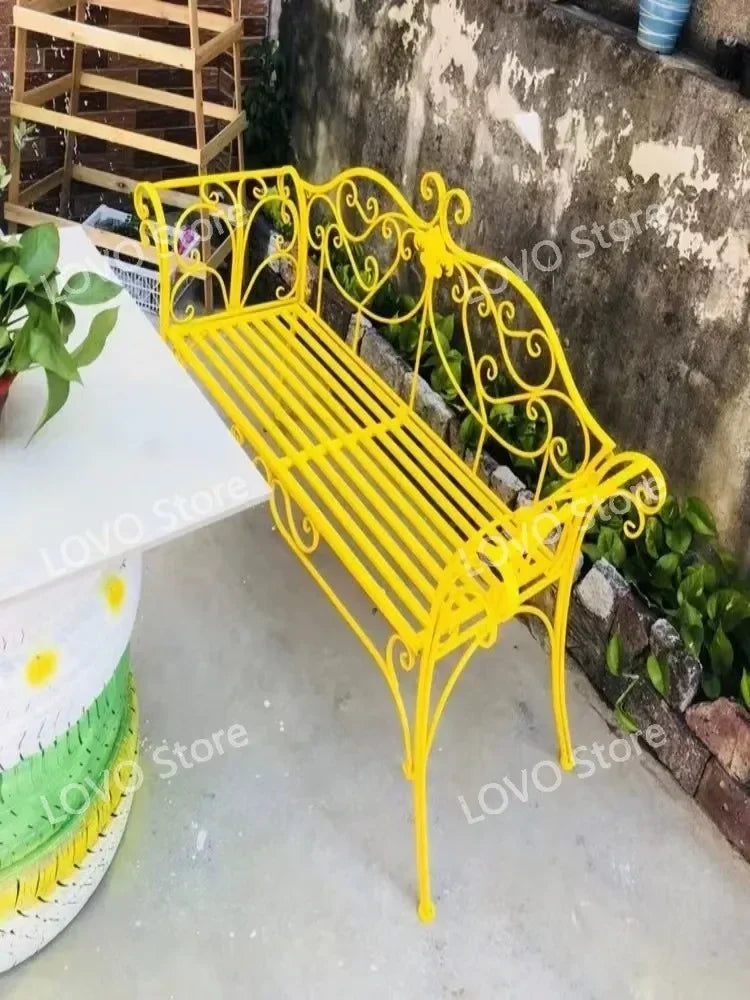 wrought iron garden bench outdoor table and chairs - vue 4 sur 14