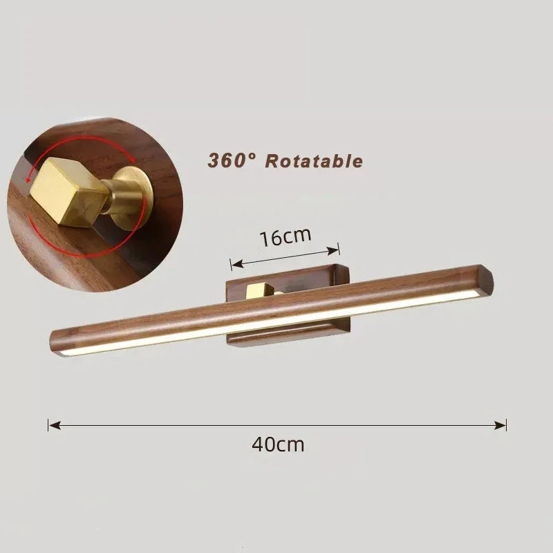 Nordic 40 cm wood and mirror LED wall light for bathroom, cabinet, bedside, reading and home decor 6pa