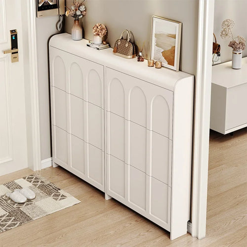 modern wooden shoe cabinet Nordic design space saving - vue 2 sur 20
