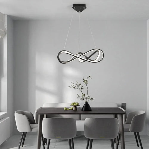Modern LED chandelier with remote control, elegant curved design - vue 3 sur 12
