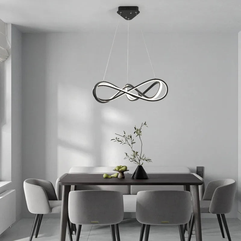 Modern LED chandelier with remote control, elegant curved design