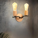 Two-head wall light in wood and iron loft style