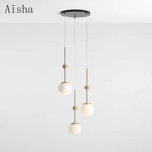 Creative gold glass chandelier with three lights modern lighting - vue 2 sur 9