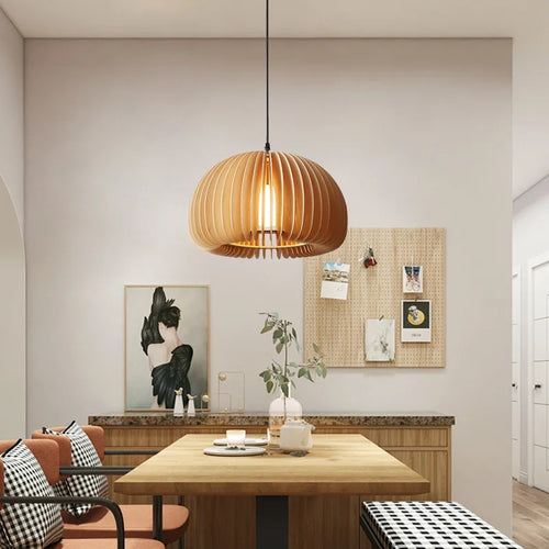 Retro wooden pendant light for kitchen island - vue 5 sur 9