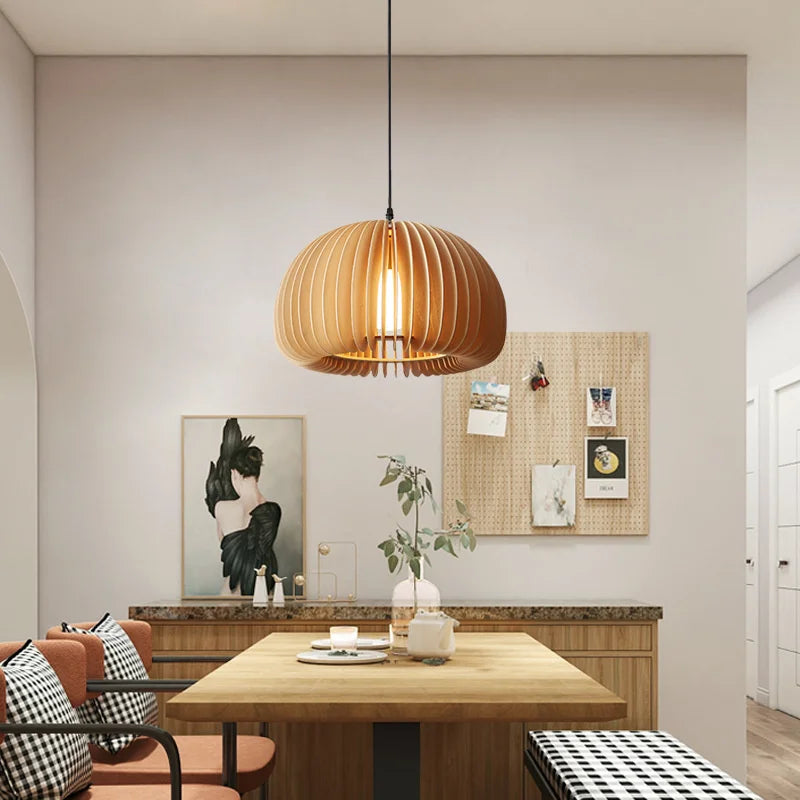 Retro wooden pendant light for kitchen island - vue 4 sur 9