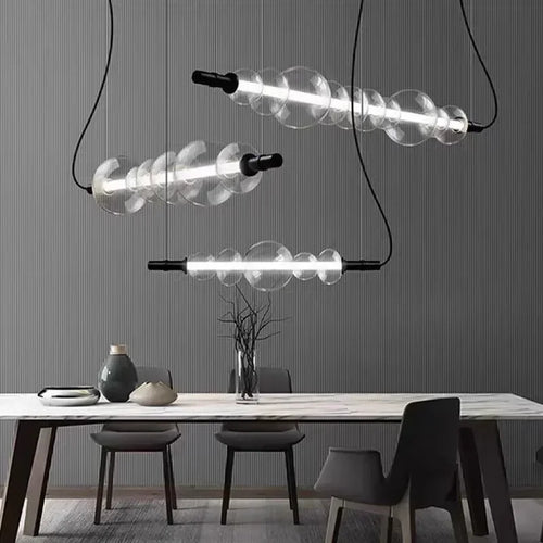 Glass pendant chandelier with LED lights for modern decor - vue 5 sur 9