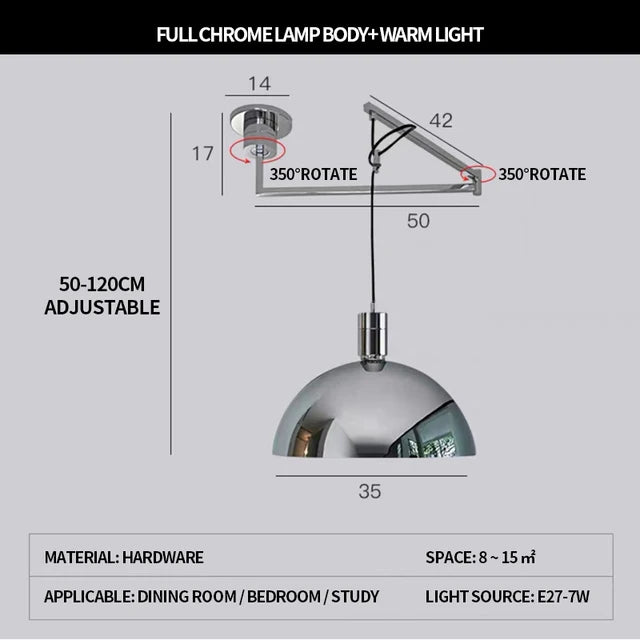 Modern foldable Nordic design telescopic chandelier for contemporary interiors - vue 10 sur 14