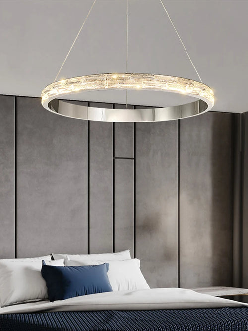 Luxurious modern stainless steel crystal pendant light - vue 3 sur 12