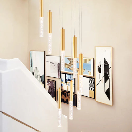 Modern LED crystal chandelier for staircases, elegant decorative lighting - vue 7 sur 12