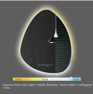 irregular vertical mirror with led light and bluetooth speaker - vue 12 sur 15