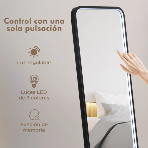 HOMCOM full body mirror with LED lights 151.5x50 cm memory function - vue 4 sur 6