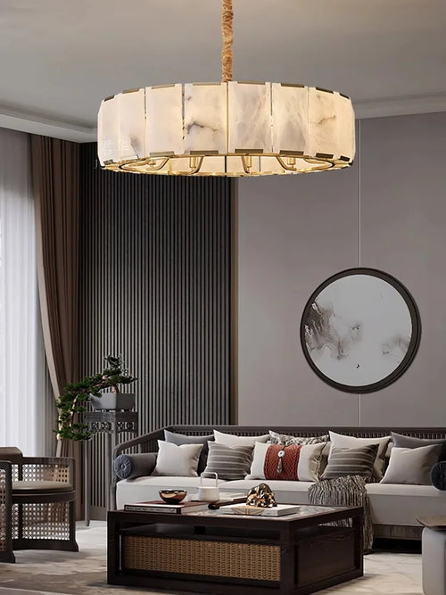 Elegant round rectangular natural marble chandelier - vue 3 sur 12