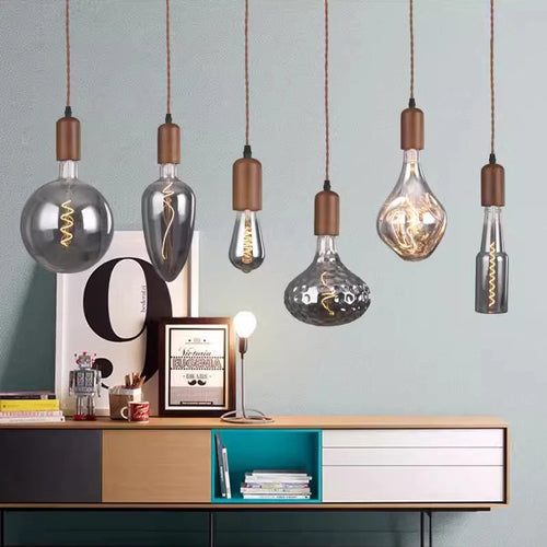 Retro art glass chandelier with solid wood for interior decoration - vue 6 sur 25