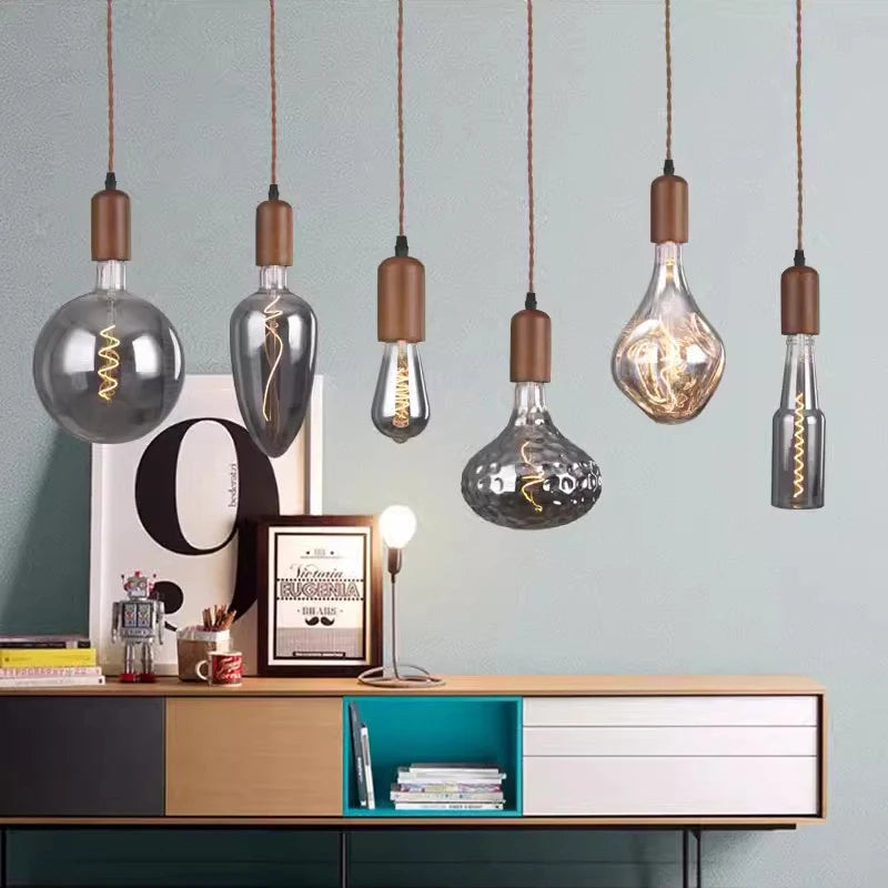 Retro art glass chandelier with solid wood for interior decoration - vue 5 sur 25