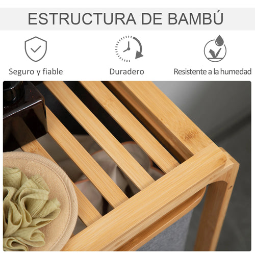 HOMCOM bamboo laundry hamper 3 removable fabric bags 50x32x69.7 cm - vue 7 sur 7