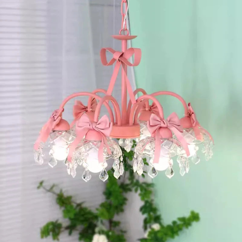 Cute crystal pink bow chandelier for little girl's bedroom