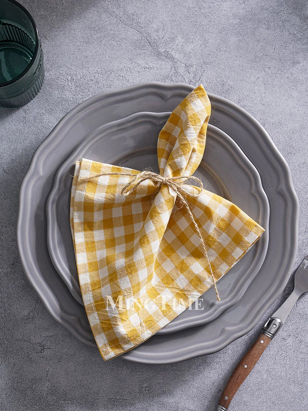 Serviette de table vichy coton style champetre reutilisable - vue 5 sur 7