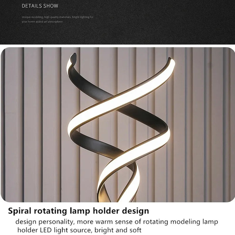 Modern luxury LED double spiral floor lamp with remote dimming - vue 8 sur 8