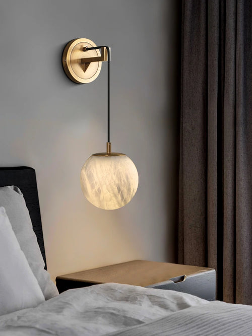Modern bedside lamp in copper and natural marble