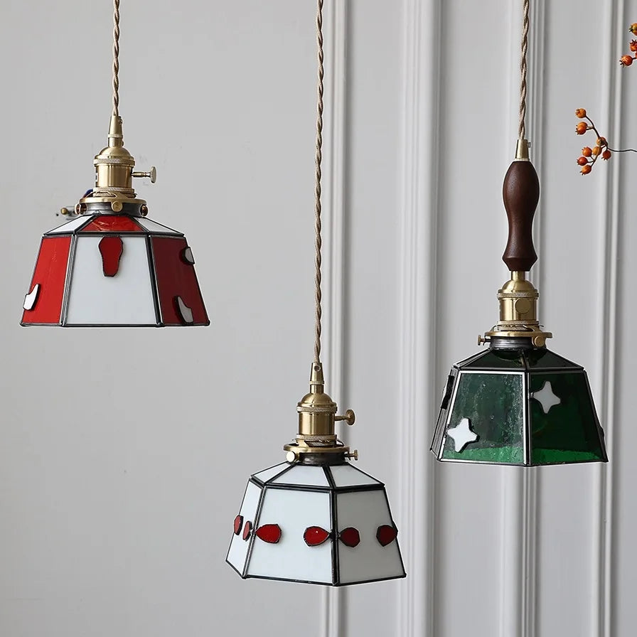 Nordic vintage handheld lamp with coloured glass and copper - vue 6 sur 29