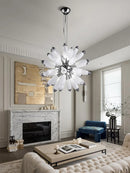 Design LED chandelier with glass shade and elegant glossy finish