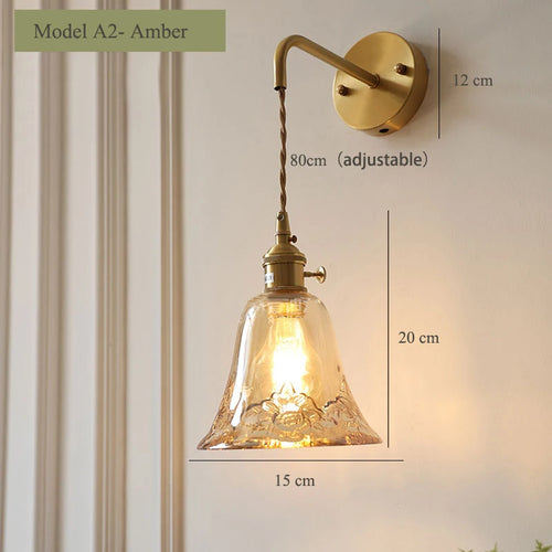 Vintage glass wall light with brass socket - vue 19 sur 21