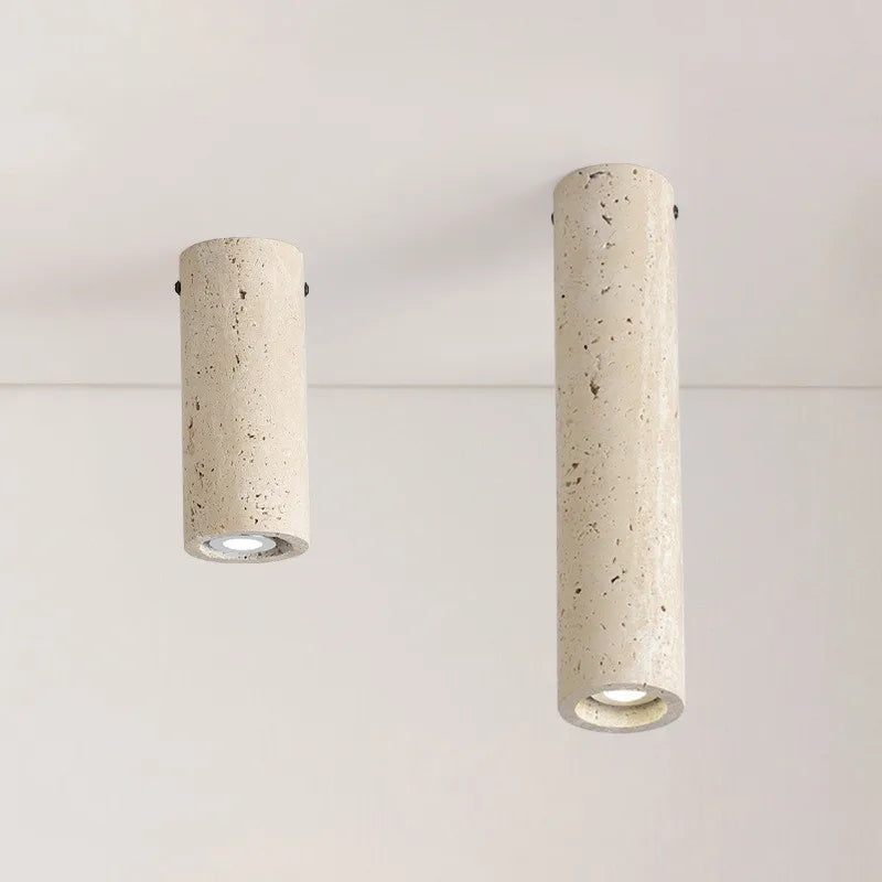 Wabi-Sabi style yellow travertine modern cylindrical ceiling light
