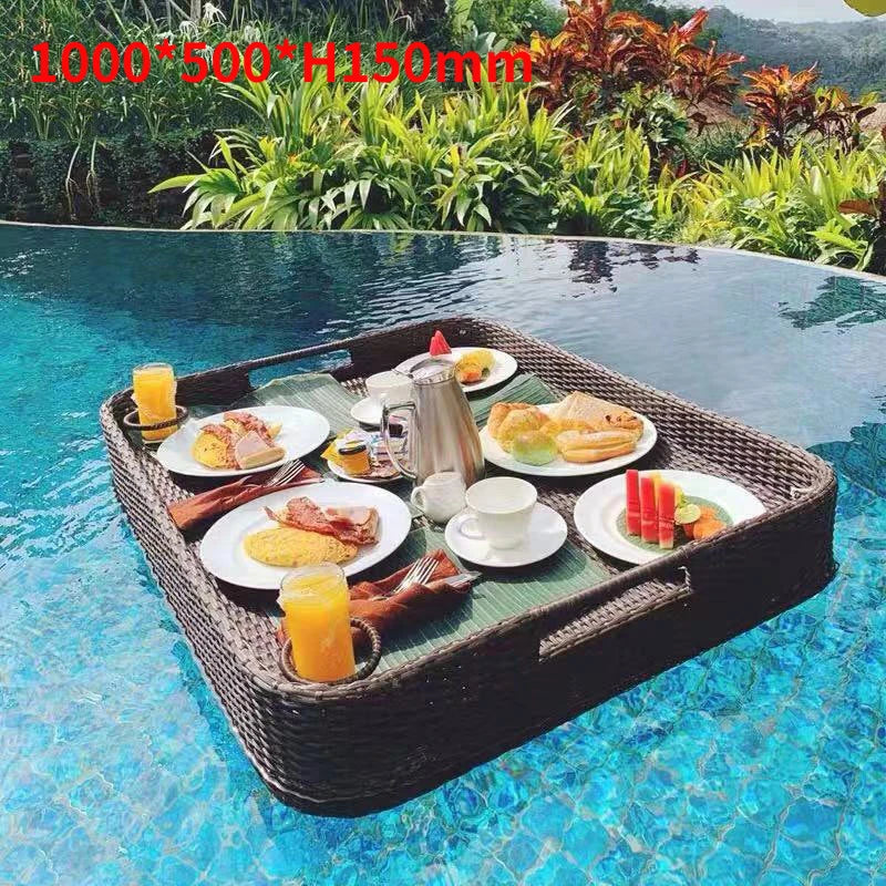 Nordic rattan tray for fruit and poolside drinks
