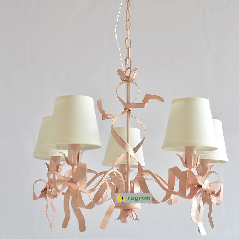 Pink ribbon chandelier for elegant children's bedroom - vue 3 sur 14
