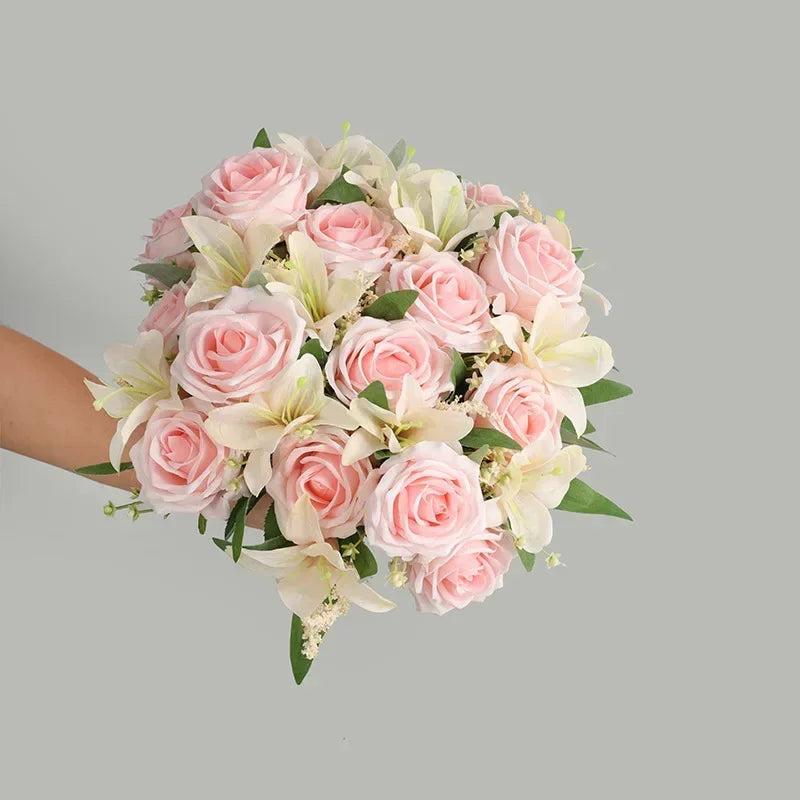 Wedding decoration bouquet with artificial lilies and scented roses for garden