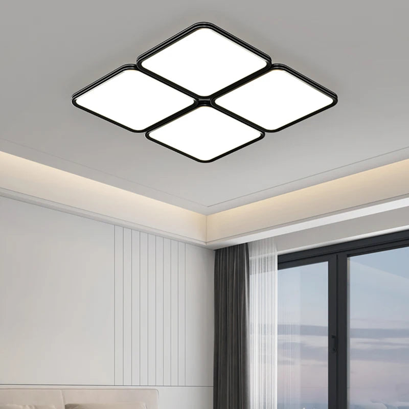 Modern ultra-thin LED ceiling light with four-grid decorative design for indoor use