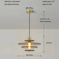 Retro wabi-sabi glass and wood minimalist chandelier