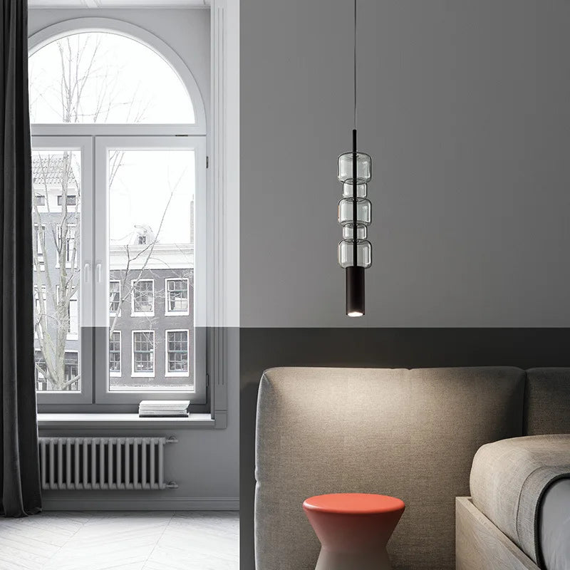 Modern glass pendant light with gold and black metal - vue 4 sur 8