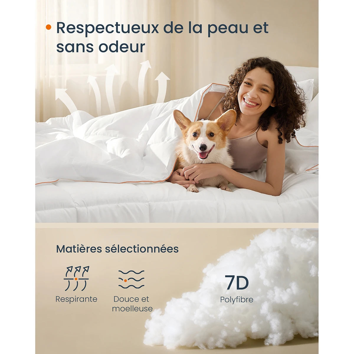 Couette, Duvet 200 x 200 cm, Couette Matelassée avec 8 Boucles, Édredon 300 GSM, Couette Double, Couette à Piquage Carré, Blanc - vue 4 sur 7