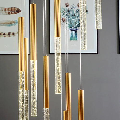 Modern LED crystal chandelier for staircases, elegant decorative lighting - vue 6 sur 12