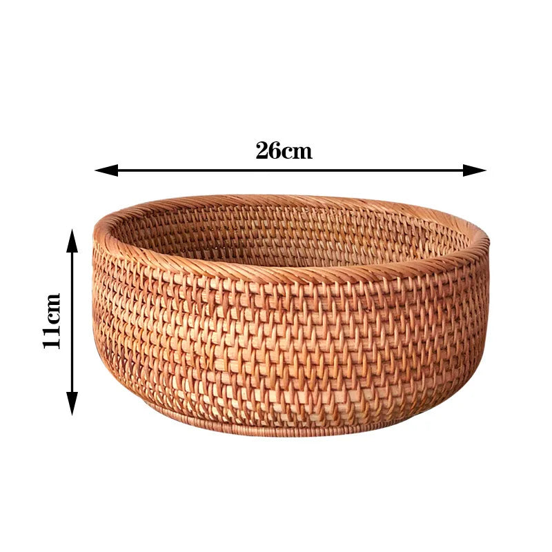 Round Rattan Woven Basket, Wicker Fruit Basket, Bread Food Kitchen Home Decor Organizer, Breadbasket For Kitchen - vue 8 sur 12