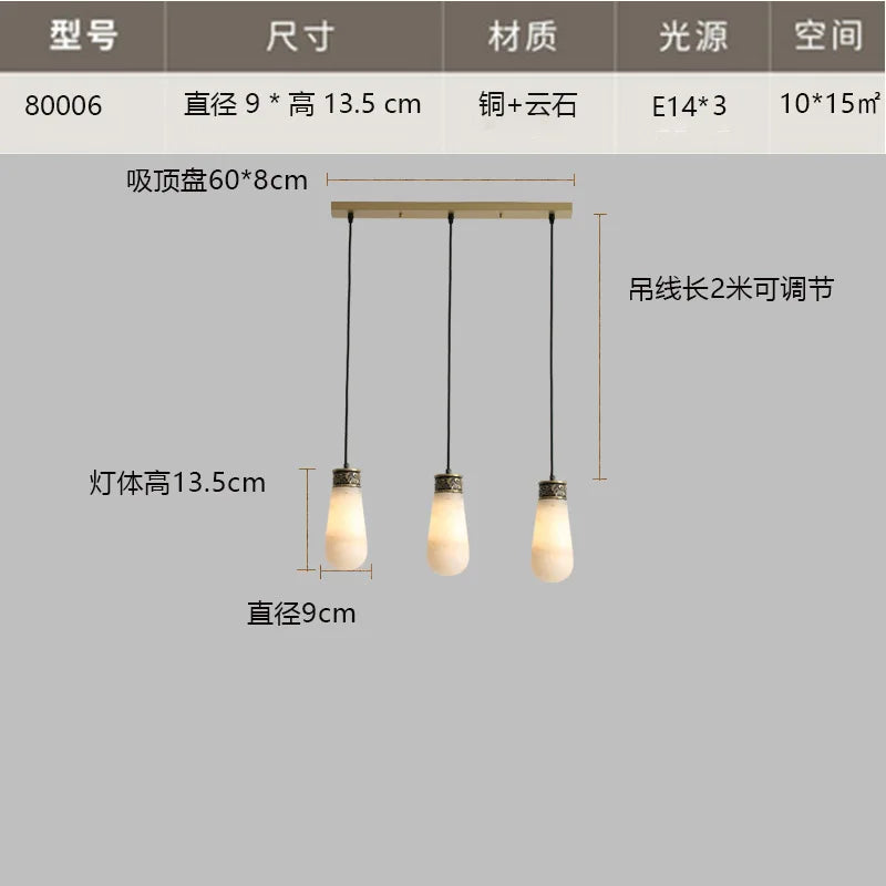 Creative marble and jade pendant light for interiors