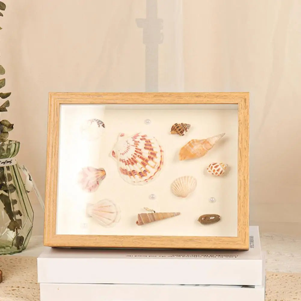 Handmade wooden photo frame with dried flowers and 3D plants - vue 4 sur 10