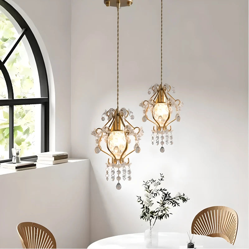 Retro gold crystal pendant light for elegant interior decoration