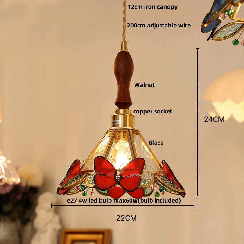 modern adjustable colored glass pendant light with wooden wire - vue 5 sur 25
