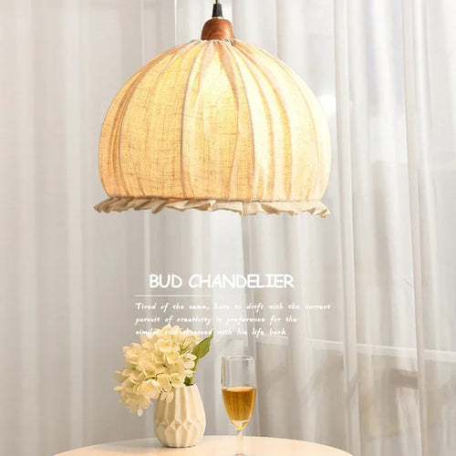 Romantic bud chandelier in cotton and linen