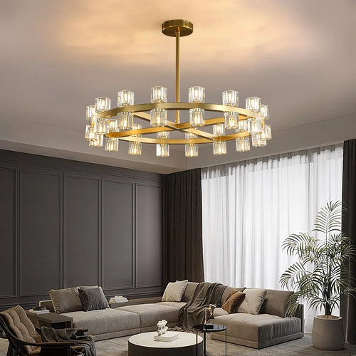 Modern luxury LED copper and crystal chandelier - vue 3 sur 17