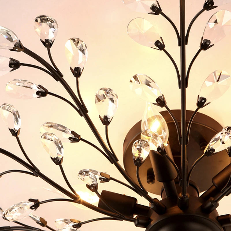Vintage black metal chandelier with crystal pendants for modern interiors - vue 6 sur 6