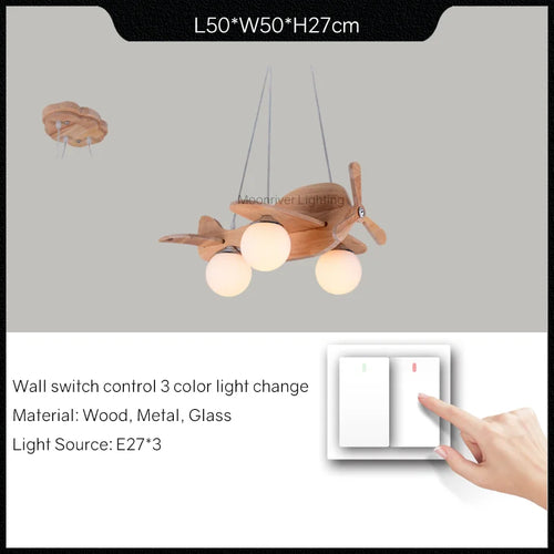 Wooden chandelier for children's room decorative pendant light - vue 11 sur 15