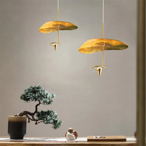 Zen vintage gold lotus leaf chandelier - vue 2 sur 8