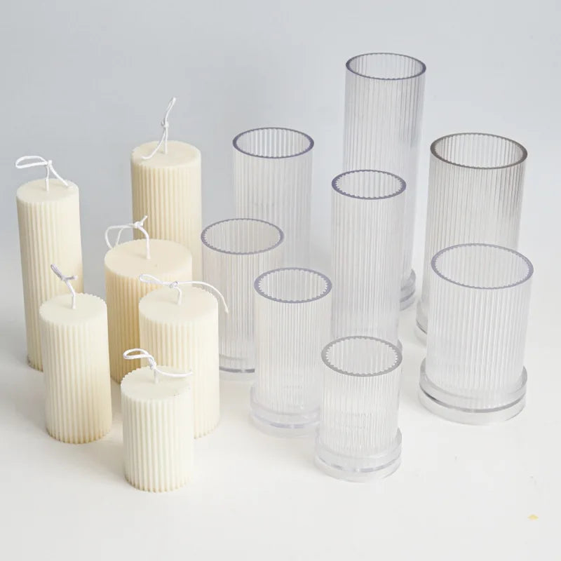 cylindrical striped mold for making acrylic candles