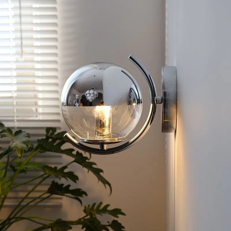 Modern minimalist silver wall light with glass bubbles