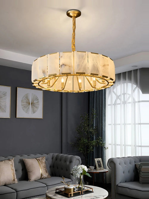 Elegant round rectangular natural marble chandelier - vue 6 sur 12