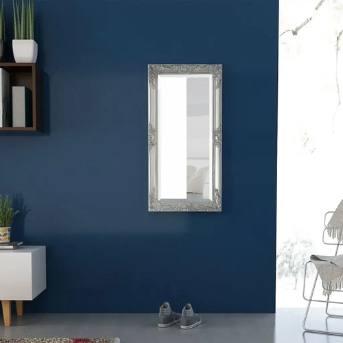 silver baroque wall mirror for elegant interior decoration - vue 7 sur 7