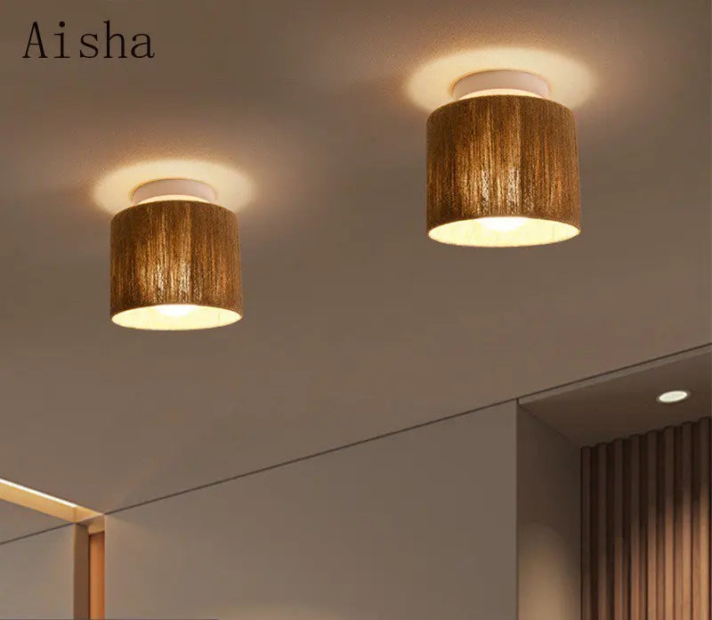 Retro Japanese style hemp rope ceiling light for a cosy indoor space